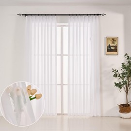 LUGOTAL Pure White Sheer Curtains 96-inch Long Pinch Pleated Curtains for Bedroom Living Room Yard 1 Panel Light Filterring Pinch Pleat Chiffon Curtains & Drapes for Sliding Glass Door, W52 x L96