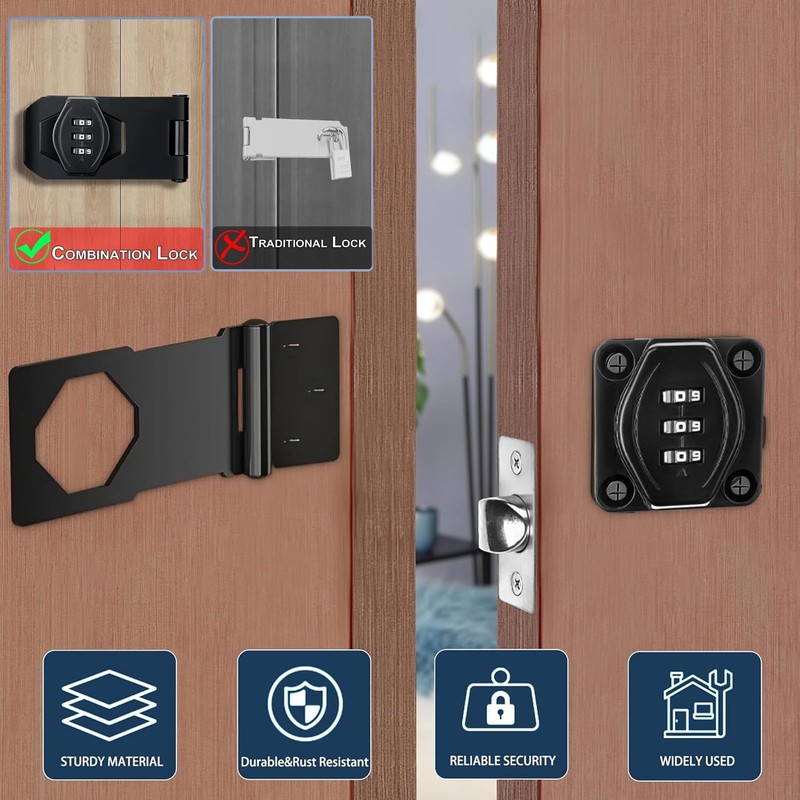 YanBous Hasp Lockable 4 Inch Security Hasp, Combination Lock, Door