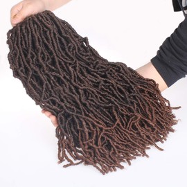 Xtrend 18 Inch/45.7 cm 21 Strands/Pack Pre Looped Natural Black Soft Nu Locs Crochet Braids Hair Synthetic Soft Dreads Locs Braiding Hair Fashion Goddess Distressed Faux Locs Curly Wavy Hair Extensions 350#