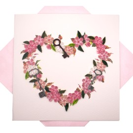 Floral Heart Lock, Quilling Card 3D - Unique Dedicated Handmade, Design Greeting Card for Birthday, Valentine's Day, Mothers Day, Spring, Fathers Day, Graduation, Wedding, Anniversary, Thank You, Get