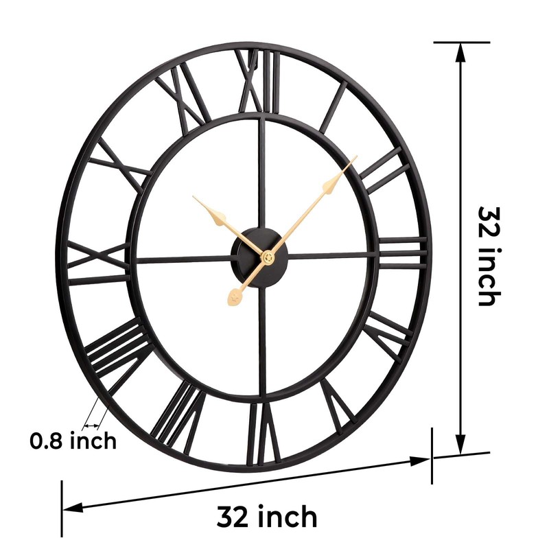 Vantic 32 Inch Large Wall Clock, Roman Numeral Metal Oversized