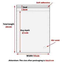 Zydiwo Pack of 300 Transparent Cellophane Bags Sticker Bag Small Plastic Bag OPP for Confetti Jewellery Gift Doll (10 x 24 cm)