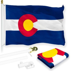 UD_G128 Combo Pack: 6 Feet Tangle Free Spinning Flagpole (White) Colorado CO State Flag 3x5 ft Printed 150D Brass Grommets (Flag