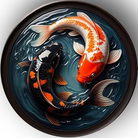 3D Wooden Puzzle for Adults – Koi Fish Yin Yang 150 Pieces, 11" Round Large – Japanese Chinese Inspired, Premium Gift Box, Decorative Puzzle Art (Abyss Glow)