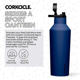 Corkcicle Sport Canteen Insulated Tumbler, Midnight Navy, 32 oz – Reusable Water Bottle Keeps Beverages Cold for 25 Hours & Hot 12 Hours – Cupholder Friendly Tumbler with Screw-On Cap