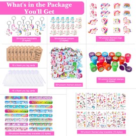 178 Pcs Christmas Unicorn Party Favors Bulk for 16 Kids Unicorn Birthday Party Supplies with Keychain Rings Stamps Bracelet Stickers Toys for Girls Birthday Classroom Prizes Piñata Goodie Bag Stuffers