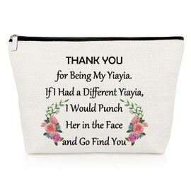 Grandma Gift Makeup Bag Yiayia Gifts Christmas Thank You Gifts for Yiayia Grandmother from Granddaughter Grandson Mothers Day Birthday Gift for Yiayia Nanny Retirement Gifts Travel Cosmetic Pouch