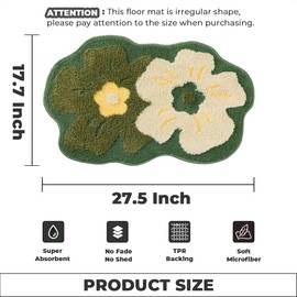 Loismood Flowers Bath Carpet Super Absorbent Non Slip 17x27 Inches Bathroom Mat Machine Washable and No Shed Rug for Shower, Sink and Balcony (Dark Green)