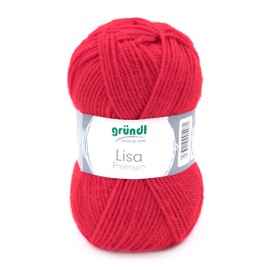 Gründl Lisa Premium Plain Knitting and Crochet Wool-Like Yarn, 100% Polyacrylic Fibre, Signal Red, 1 x 50 g
