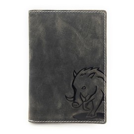 Genuine Leather Case Document Folder for Fishing Licence, Severely Disabled ID, Passport, Gun Licence, Hunting Licence, Vaccination Card etc., Grey Wild Sow Quattro, Classic