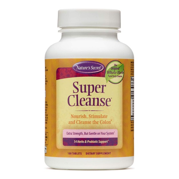 Nature's Secret Super Cleanse Extra Strength Toxin Detox & Gentle Elimination Total Body Cleanse, Digestive & Colon Health Support - Stimulating Blend of 14 Herbs with Probiotics - 100 Tablets