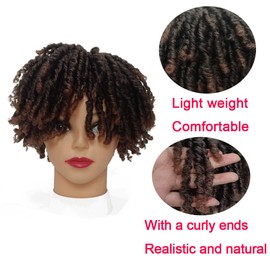 Short Locs Hairpieces Wiglets With Clip In Dreadlock Hair Topper Wig For Women/Man Ombre Brown Color #4/30 6 Inch Pixie Cut Dreadlock Half Wigs Synthetic Dreadlocks Toupee Afro Wig For Thinning Hair