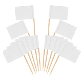 Cheeroyal Toothpick Food Flags 100/200PCS Blank, Mini Food Flags with Wooden Sticks for Party Food, Cupcake Toppers,Cocktail Sticks, Fruit Salad, Events Pub BBQ (White & Brown) (White, 100)