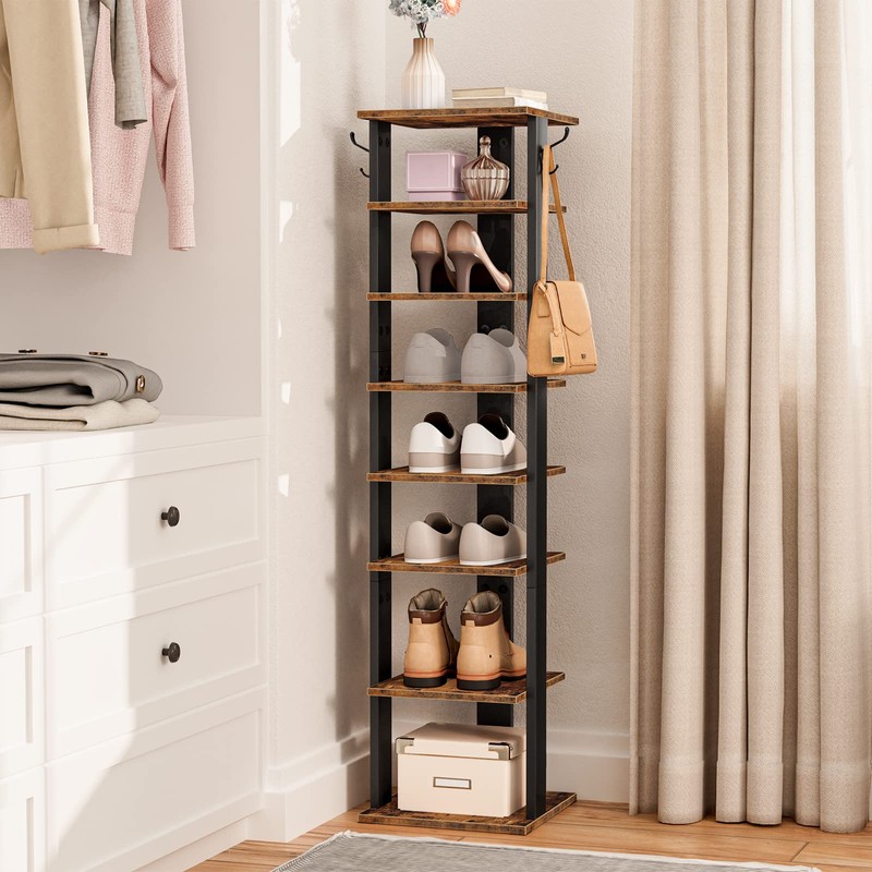 HOOBRO 8 Tiers Vertical Shoe Rack, Wooden Shoe Storage Organizer