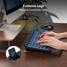 SABLUTE Ergonomic Keyboard Wired with Cushioned Wrist & Palm Rest, Backlit Computer Keyboards with 7-Color Adjustable Backlight, Comfortable Natural Wave Keys for Windows/Mac, Desktop Laptop