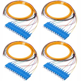 Duogalia 4-Pack SC/UPC Fiber Optic Pigtail, 1.2m 12 Strand Single Mode 9/125 Fiber Pigtail, 12 Color-Coded Fiber Patch Cords for Fusion Splicing