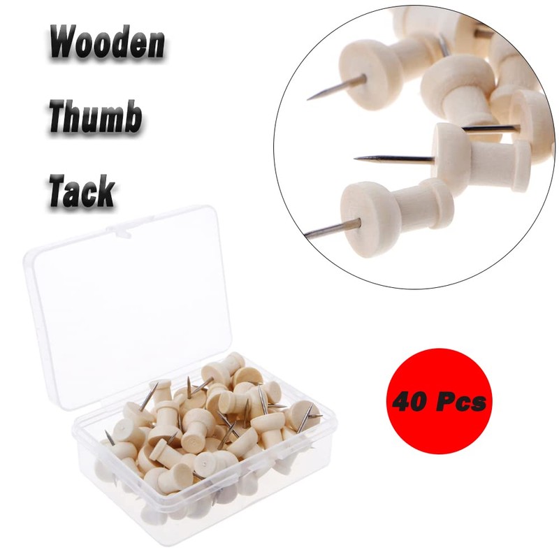 40 Pieces Wooden Push Pins Cork Board Pins Wooden Thumb