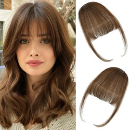 JAMBALAYA Wispy Bangs Hair Clip Human Hair Medium Brown Bangs Hair Clip Fake Clip On Bangs For Women Faux Clip In Bangs Human Hair Bangs Fringe With Temples Hairpieces