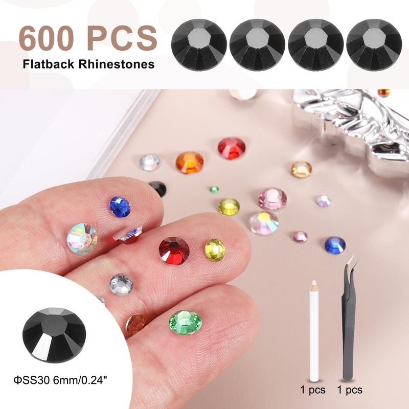 MECCANIXITY 600 Pcs Flatback Crystal Rhinestones, Resin Crystal Gems with
