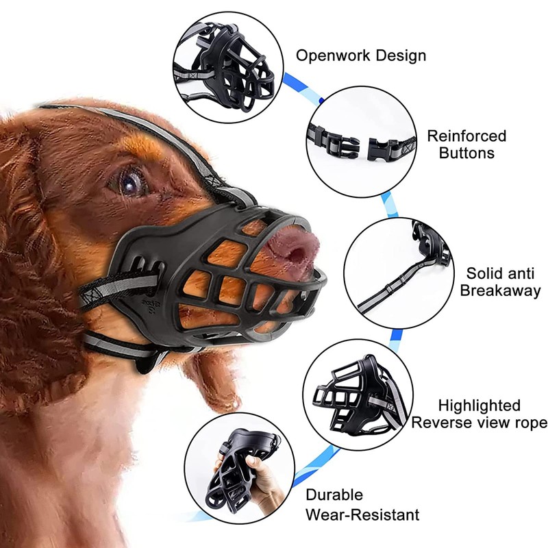Dog Muzzle, Soft Rubber Safe Basket Breathable Muzzles Adjustable Straps