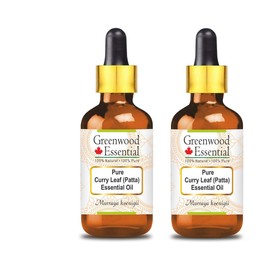 Greenwood Essential Pure Curry Leaf (Patta) Essential Oil (Murraya koenigii) with Glass Dropper Steam Distilled (Pack of Two) 100ml X 2 (6.76 oz)