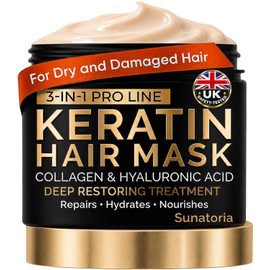 SUNATORIA Keratin Hair Mask - Deep Repair for Dry, Damaged Hair - Hydrolyzed Keratin, Hyaluronic Acid, Argan Oil and Collagen - Sulfate-Free, Paraben-Free | 8.5 fl oz