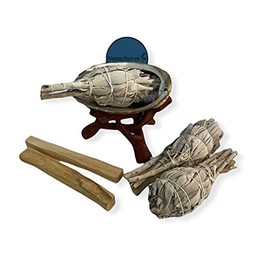 NessaStores 7 pc Sage Smudge Kit with Palo Santo, White Sage, Abalone Shell, and Wooden Tripod Stand Stand for Home Cleansing, Stress Relief & Meditation JC-210