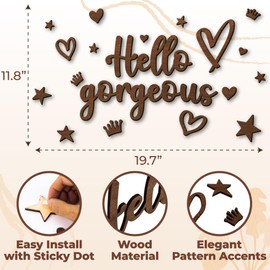 Woodamore Hello Gorgeous Wall Decor - Hello Beautiful Sign, Dressing Room Decor, Girly Bedroom Closet Decor Aesthetic For Womens, 3d Wall Art Wood Word Wall Decorations For Salon, Makeup Room