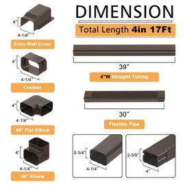 LBG Products 4" W 17 Ft Mini Split Line Set Cover, PVC Decorative Pipe Line Cover Kit for Ductless Mini Split Air Conditioner Accessories, Central AC and Heat Pump,Brown