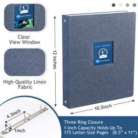 Lincia 4 Pcs Linen 3 Ring Binder 1'' Ring Binders with Window Holds 175 Sheets 8.5 x 11 Letter Size Paper Office Supplies(Black, White, Gray, Dark Blue)