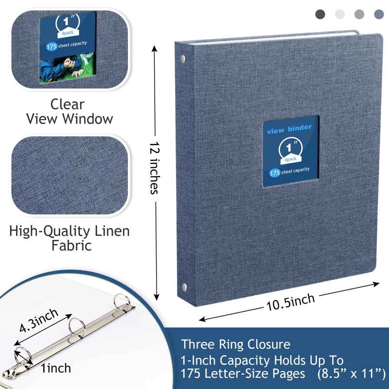 Lincia 4 Pcs Linen 3 Ring Binder 1'' Ring Binders