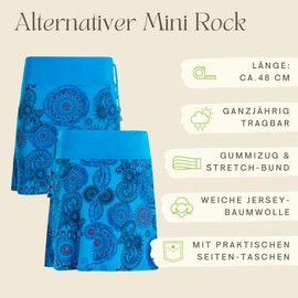 Vishes Short women's skirt with mandalas, handmade from 100% cotton, with pockets, ideal for warm and cold months, sustainable alternative clothing, blue, 38