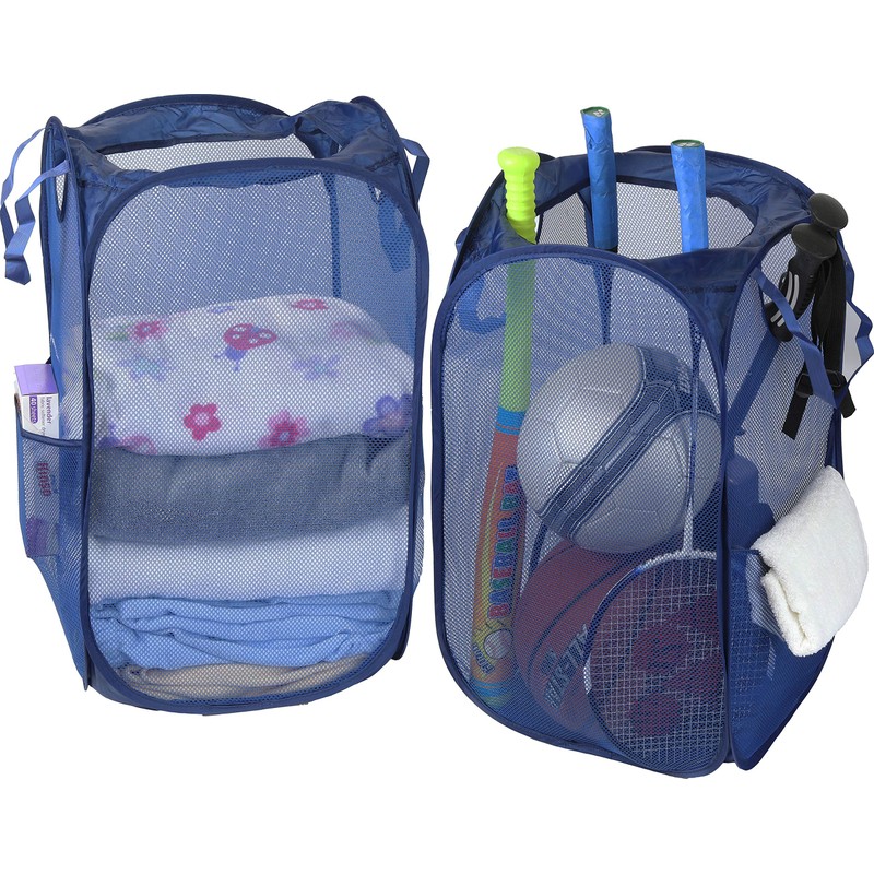 Simple Houseware Mesh Pop-Up Laundry Hamper Basket with Side Pocket,