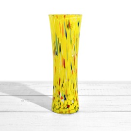 Murano Glass Single Flower Vase, Yellow, 7.25" x 2.5", Vintage Style Small Flower Vase for Home Decor, Single Rose Vase, Hand Blown Vase, Blown Glass Decor, Made in Italy
