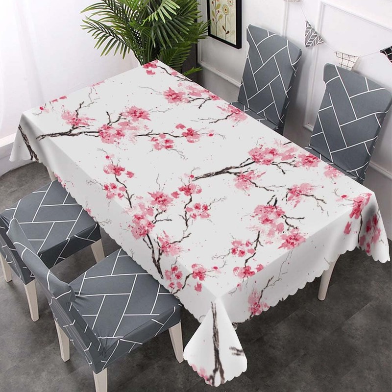 Walmsco Tablecloth Pink Cherry Blossoms Decor For Dining Room Kitchen