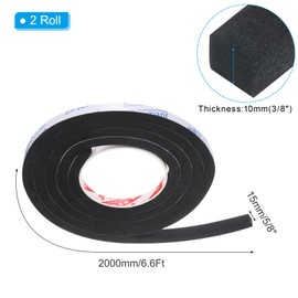 PATIKIL 5/8" W x 3/8" T x 6.6Ft Insulation Foam Tape, 2 Rolls Self-Adhesive EVA Weather Stripping for Wrap Pipe Door Window Insulation Soundproof Anti Vibration Collision, Black