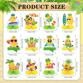 Weekgrat 12 Pcs Pineapple Honeycomb Centerpieces Decorations Tropical Fruit Table Sign Summer Aloha Luau Beach Hawaii Pineapple 3D Table Decor for Summer Birthday Party Supplies