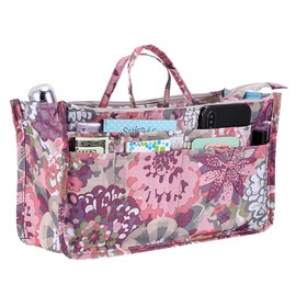 IGNPION Printed Handbag Insert Organiser with 13 Pockets, Expandable Zipper Bag, Shopping Bag, Organiser, Nappy Bag, Insert with Handle, Peony