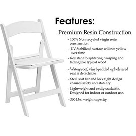 TentandTable White Resin Stackable Folding Chairs | 2 Pack | Heavy Duty | 300-Pound Capacity | for Banquets, Weddings, and Events