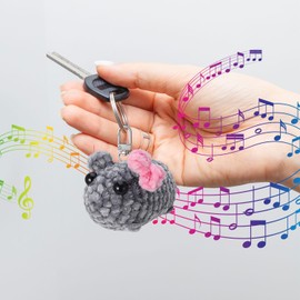 TJYAEKLTD Sad Hamster Keychain - Knitted Plush With Sound, Cute Keyring With Bow, Mini Crochet Doll Toy Decor for Office Desk Home