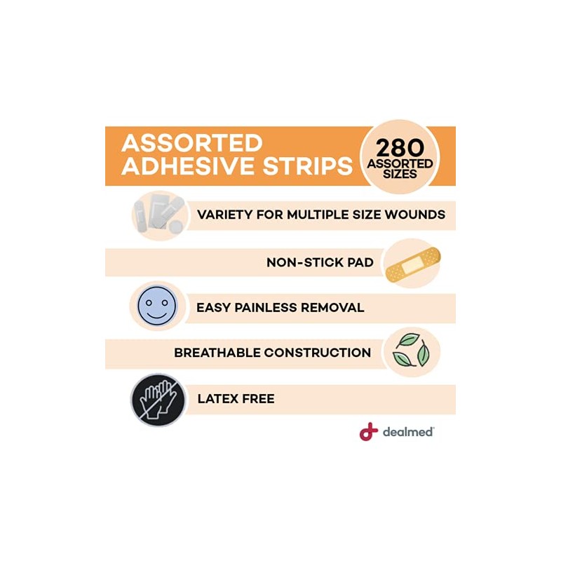 Dealmed Adhesive Bandage Assorted Variety Pack (560 Count) Sterile Breathable