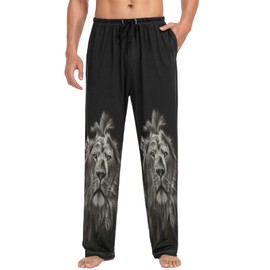 visesunny Men's Pajama Bottoms Cotton Lightweight Lion Animal 3D Print Casual Lounge Pants with Pockets Soft Sleep Pj for Men
