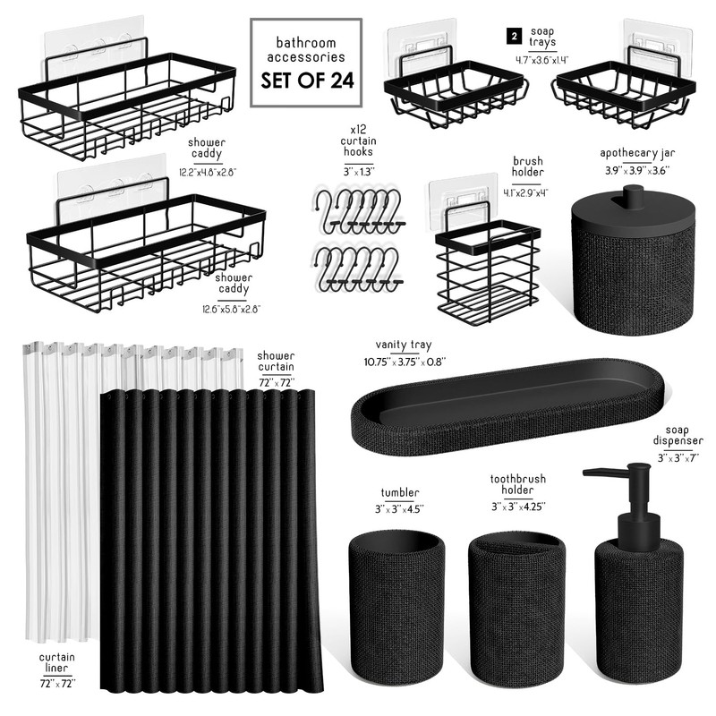 Clara Clark Bathroom Set - Black Bathroom Accessories Set, 24PC