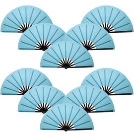 QIRMIZI 10PCS Large Folding Hand Rave Fan - Popping Fan Clacking Fans for Chinese Kung Fu, Tai Chi, Dance, Music Festivals,Carnivals, Weddings, EDM Events, Parties & Decorations,Light Blue