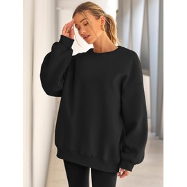 EFAN Womens Oversized Sweatshirts Hoodies Fleece Crewneck Sweaters Casual Tops Comfy Fall Fashion Outfits Winter Clothes 2025 Black 2XL