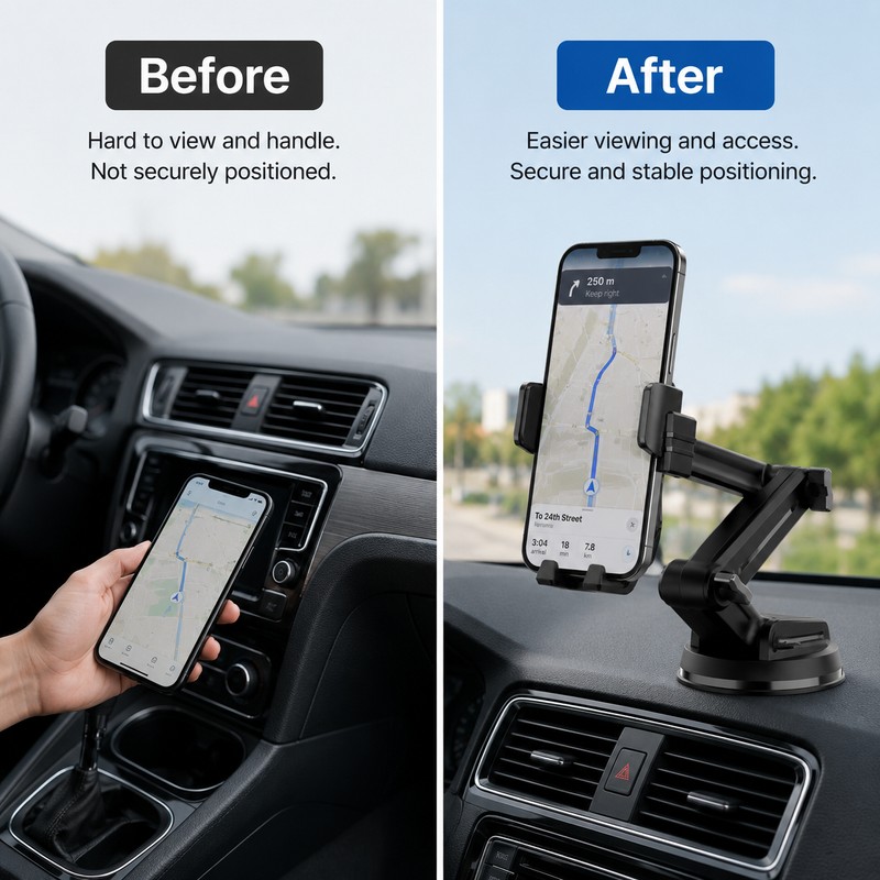 Car Phone Mount for Navigation – Adjustable Height Suction Cup