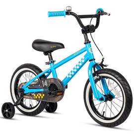 Glerc NuNu 16 Inch Kids Bike Ages 4 5 6 7 Years Old Little Boys Girls, Toddler Child BMX Style Bicycles with Training Wheels & Enclosed Chain Guard for Birthday, Blue