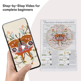 JOINRUN Embroidery Starter Kit for Beginners Adults: DIY Butterfly Cross Stitch Kit for Craft Lover Learn Hand Stitch, Includes Stamped Pattern,Hoop, Easy to Follow Instruction and Video