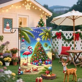 Nuxovilar Merry Christmas Garden Flag Winter Cute Flamingos Decorative Garden Xmas Yard Flags For Outside Holiday Farmhouse Outdoor Decorations Double Sided (Flamingos Type B,11.81 X 39.37 Inche)