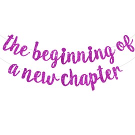 DecoGlee The Beginning of A New Chapter Leaving Party Decorations Happy Retirement Supplies Party Sign Garland Graduation Banner Glitter Purple